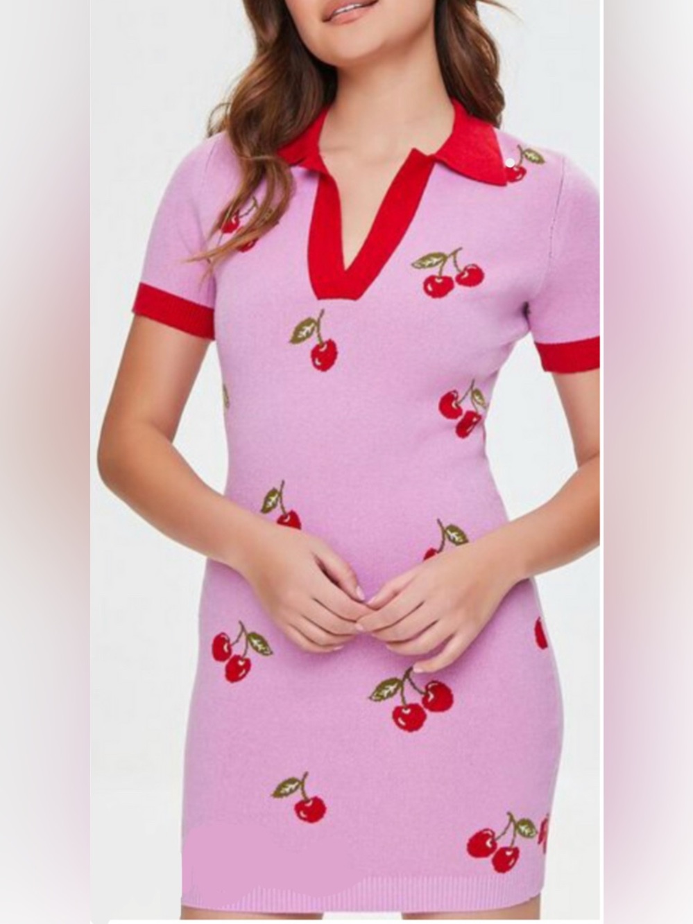 Forever 21 Red and Pink Cherry Knit Sweater dress M